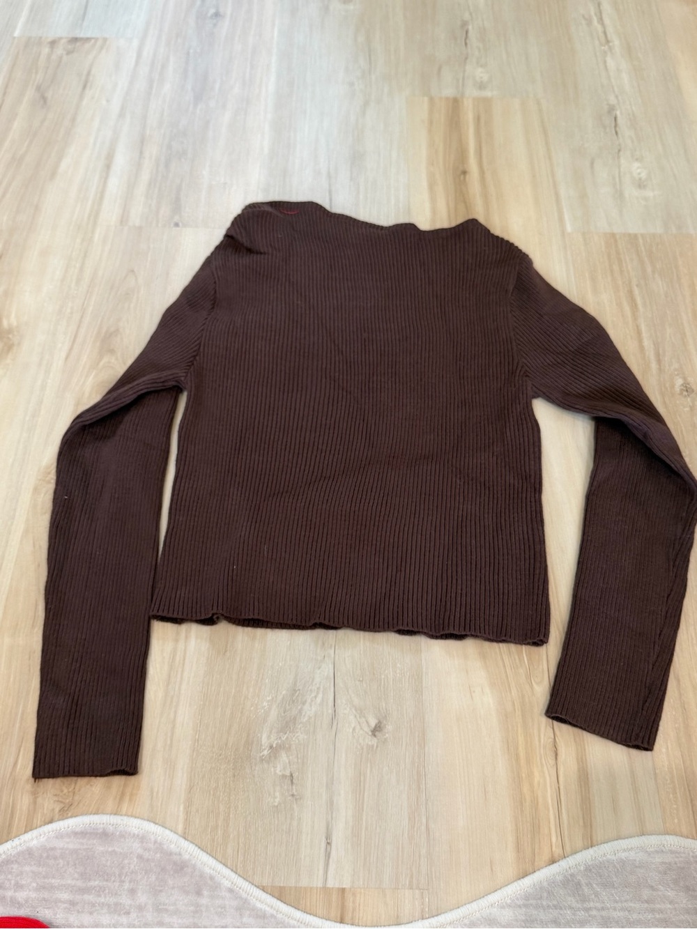 Ribbed Long Sleeve Women's Top in Dark Brown